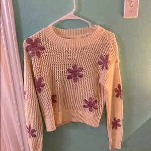 Cream and Purple Women's Sweater